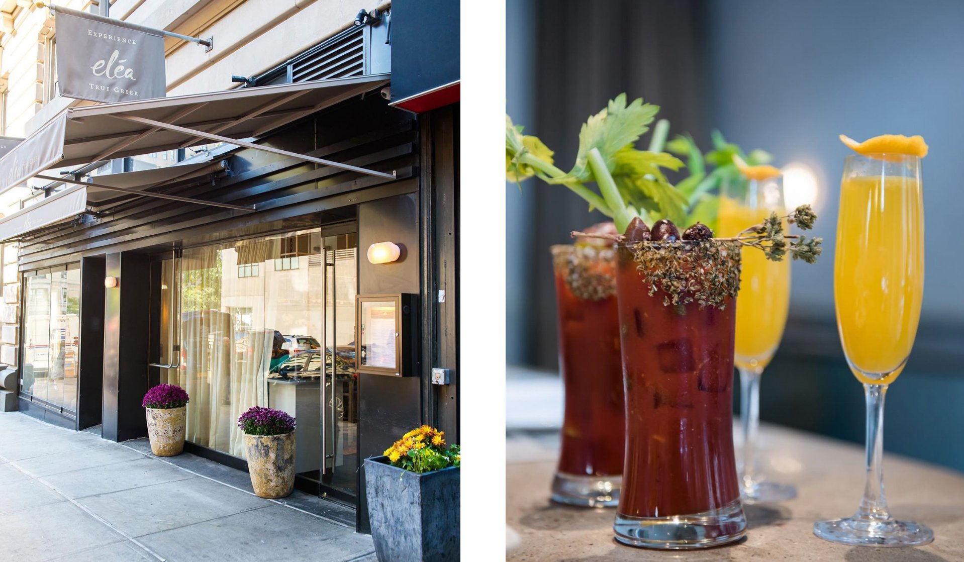 Elea restaurant storefront along with close up of drinks
