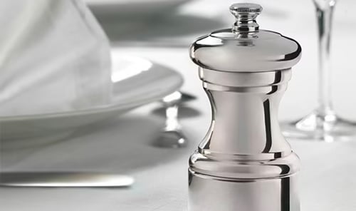 Peugeot-Silver-Plated-Salt-Shaker-Pepper-Mill-on-table