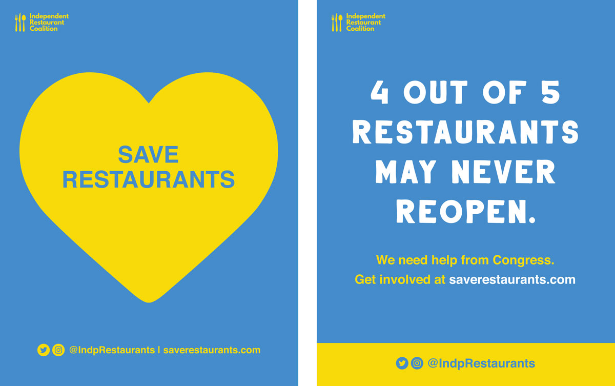 Save the Restaurants Campaign Image with text - 4 out of 5 restaurants may never reopen.