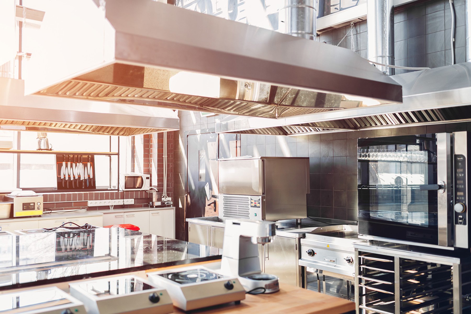 Restaurant kitchen with stainless steel
