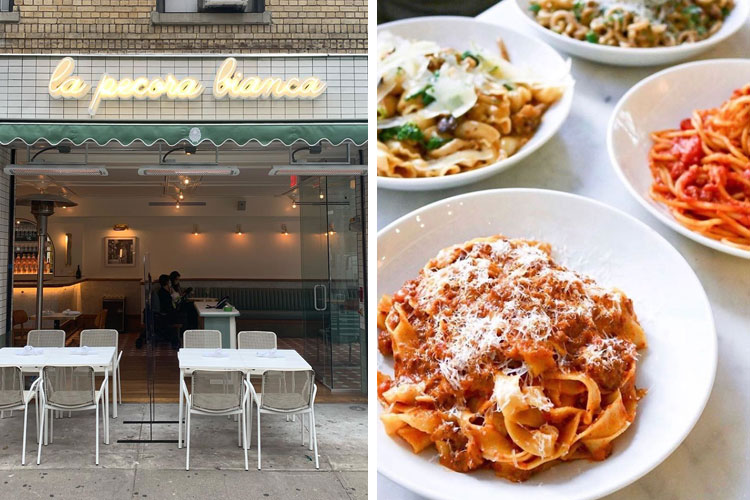 outside of la pecora bianca and assorted pasta dishes