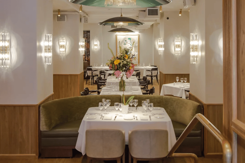 Restaurant tables with ambient lighting