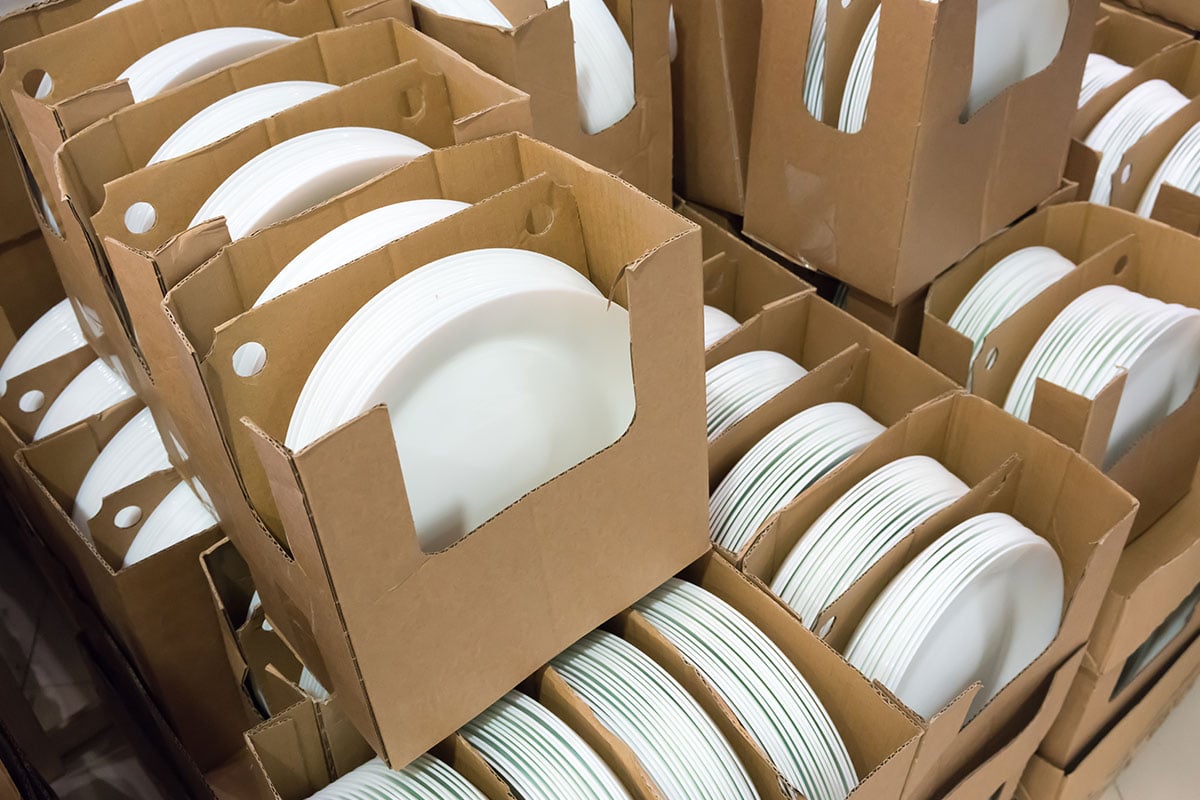 Boxes of Bulk White Plates
