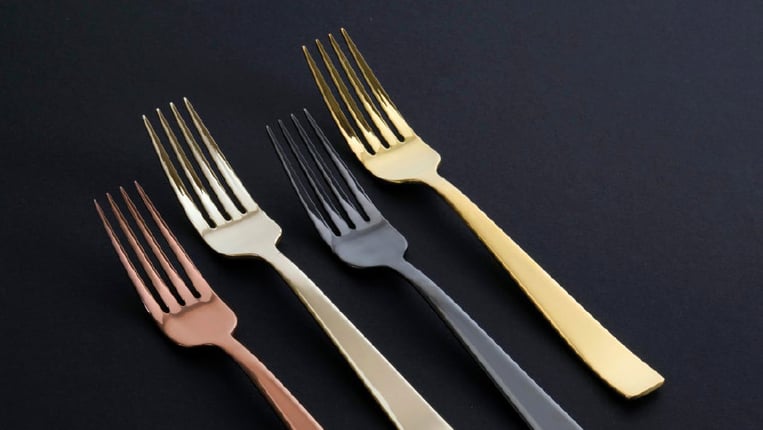 bronze, gold, silver, and copper forks