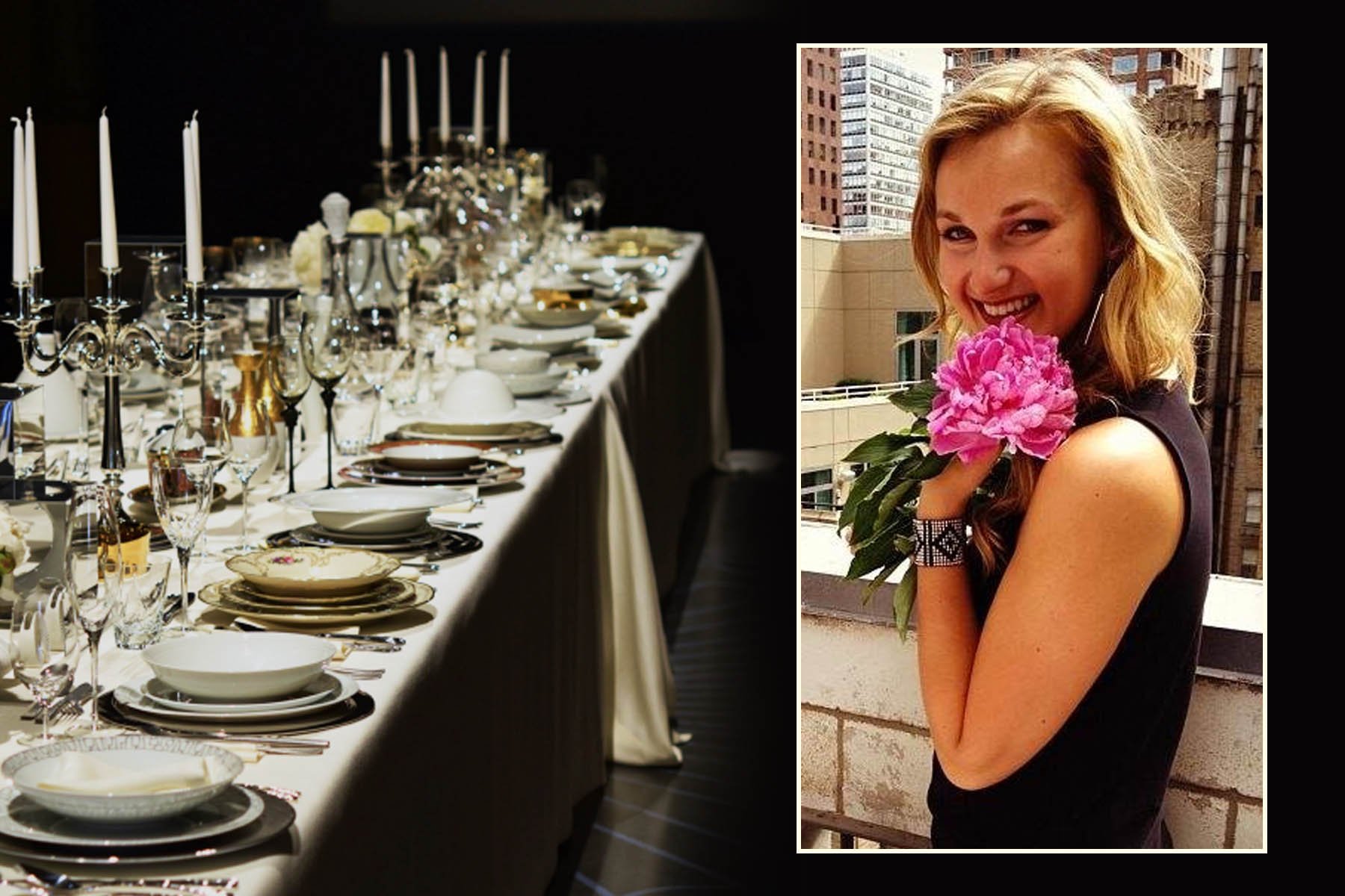Headshot of Sasha Karpova with a dark table setting background
