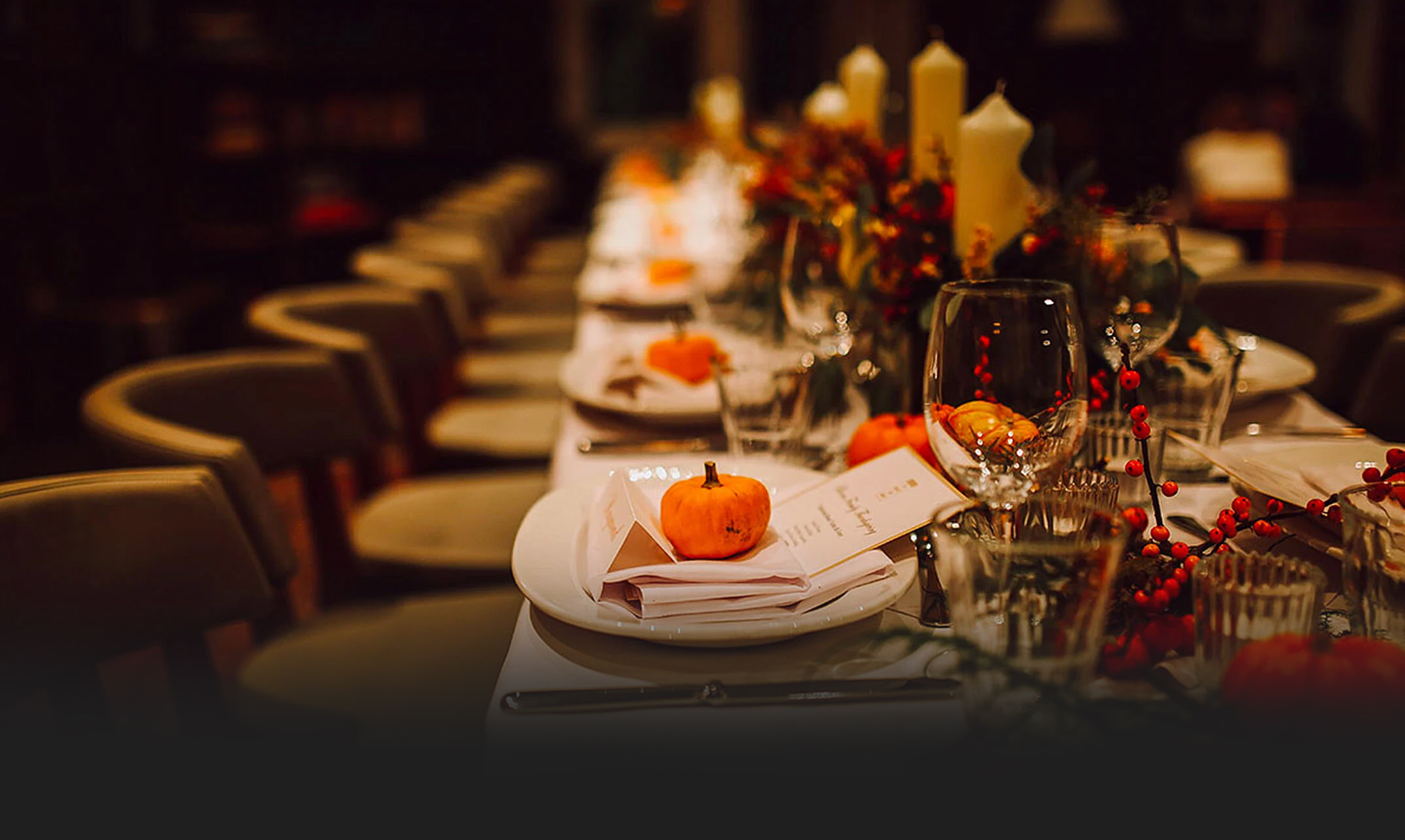 Fall styled table setting in restaurant